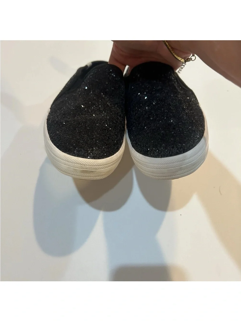 Keds Shoes Women 7.5 Black Kate Spade Glitter Slip On Mule Sneaker Preppy